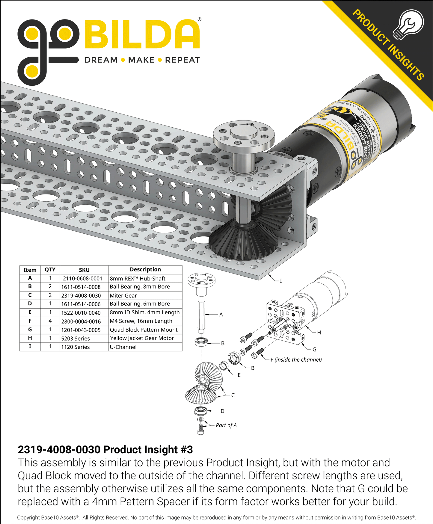 2319 Series MOD 1.25 Steel Miter Gear (8mm REX™ Bore, 30 Tooth)