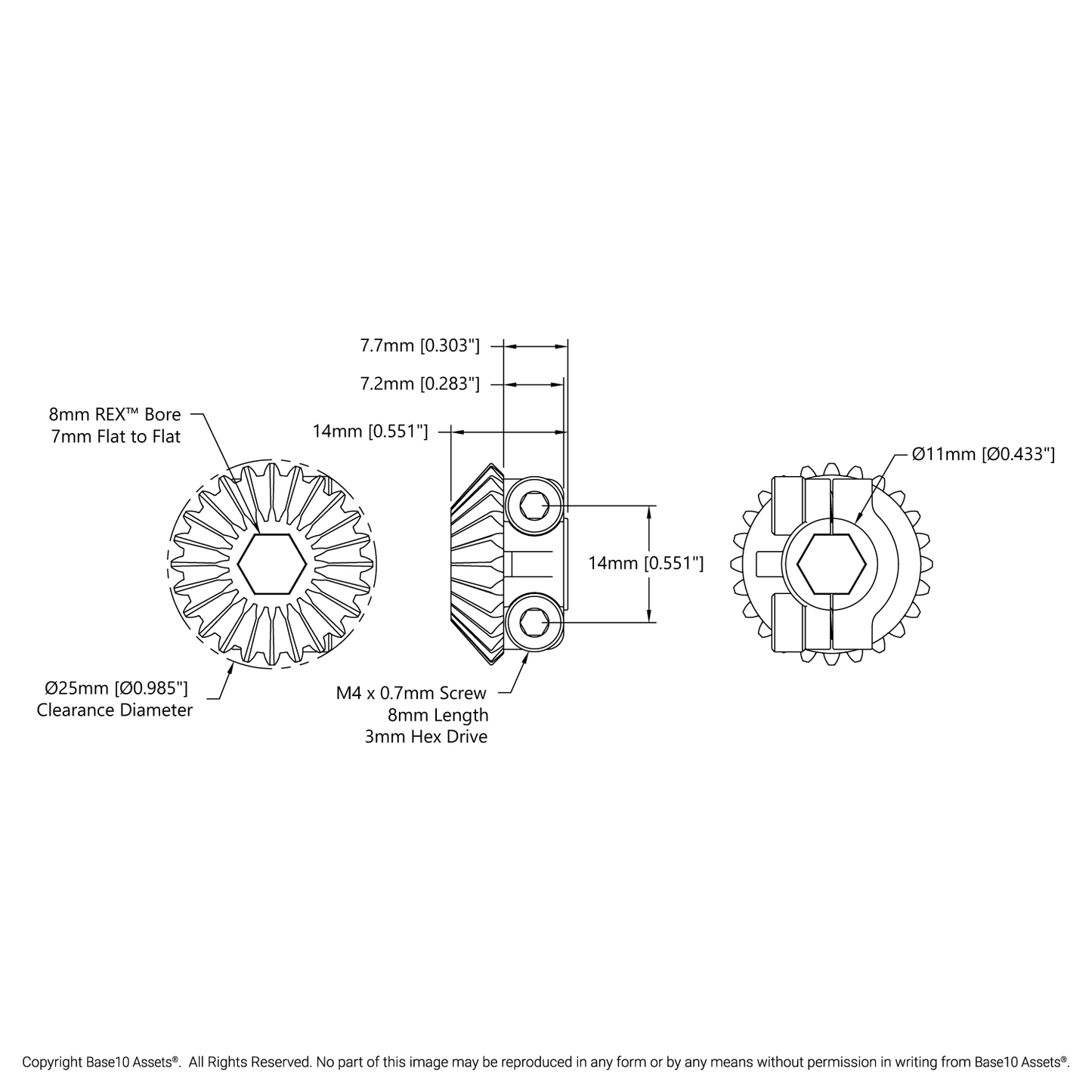 Clamping Steel Miter Gear (8mm REX™ Bore, 24 Tooth, MOD 1)