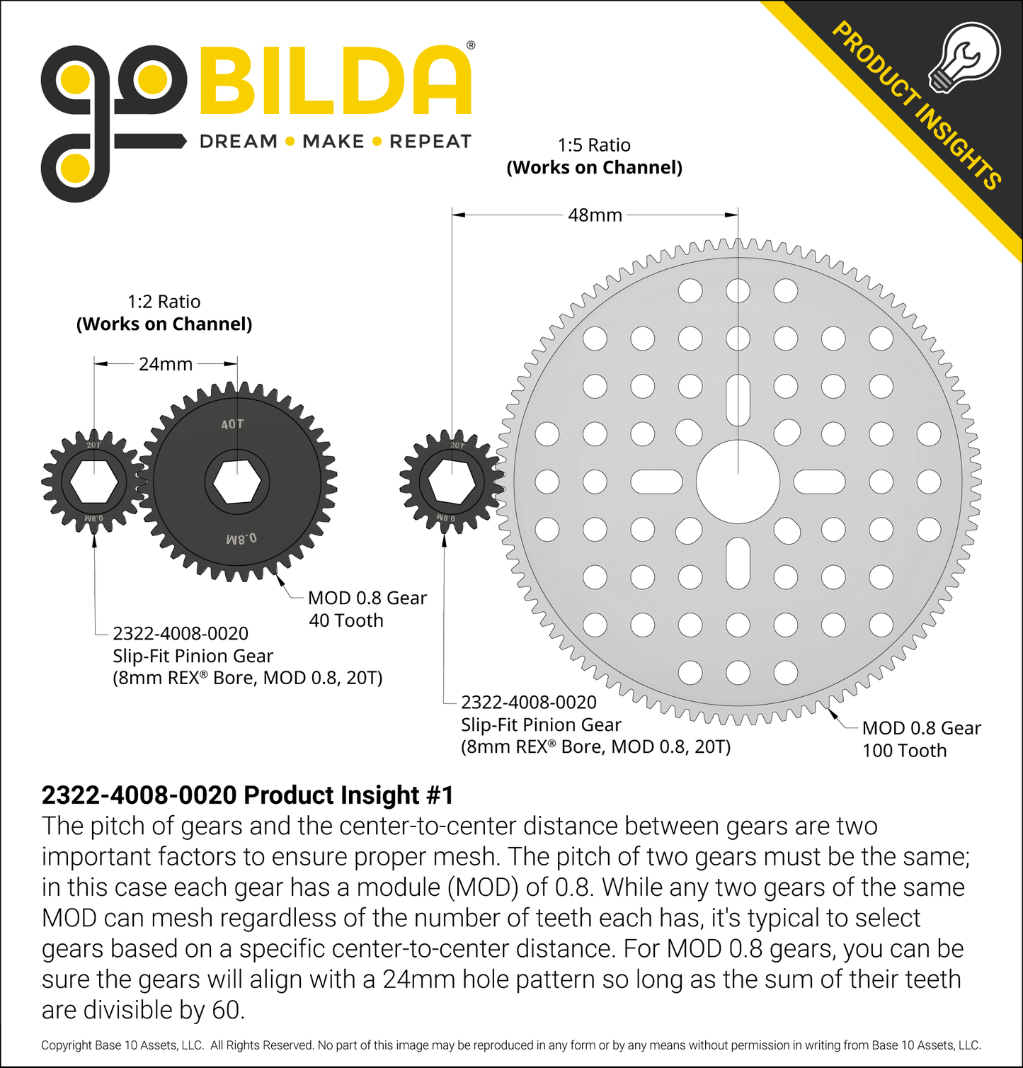 Slip-Fit Steel Pinion Gear (8mm REX® Bore, MOD 0.8, 20T)