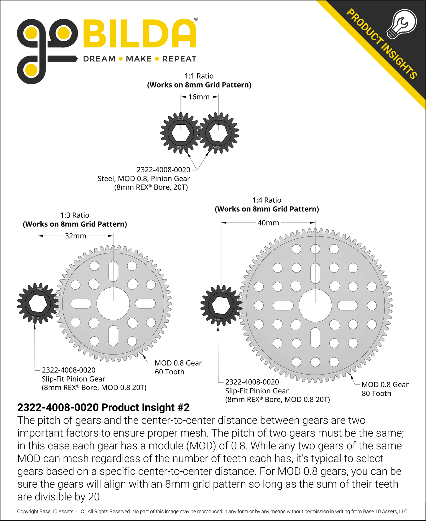 Slip-Fit Steel Pinion Gear (8mm REX® Bore, MOD 0.8, 20T)