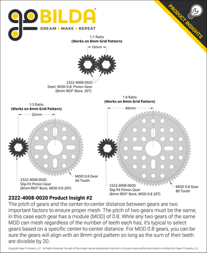 Slip-Fit Steel Pinion Gear (8mm REX® Bore, MOD 0.8, 20T)