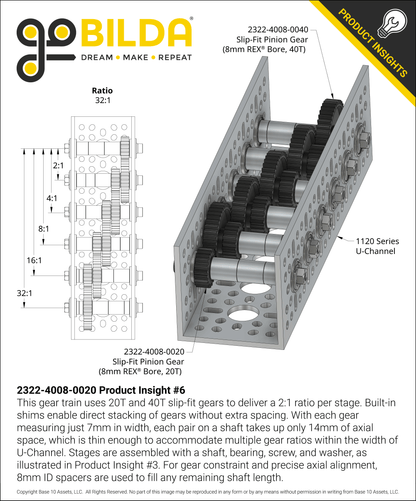 Slip-Fit Steel Pinion Gear (8mm REX® Bore, MOD 0.8, 20T)