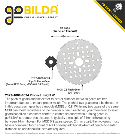 Slip-Fit Steel Pinion Gear (8mm REX® Bore, MOD 0.8, 24T)