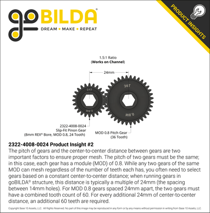 Slip-Fit Steel Pinion Gear (8mm REX® Bore, MOD 0.8, 24T)