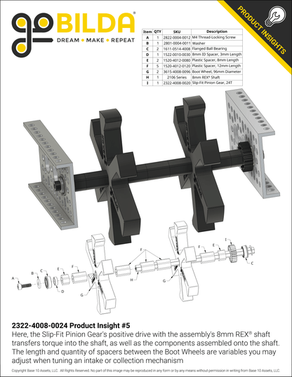 Slip-Fit Steel Pinion Gear (8mm REX® Bore, MOD 0.8, 24T)