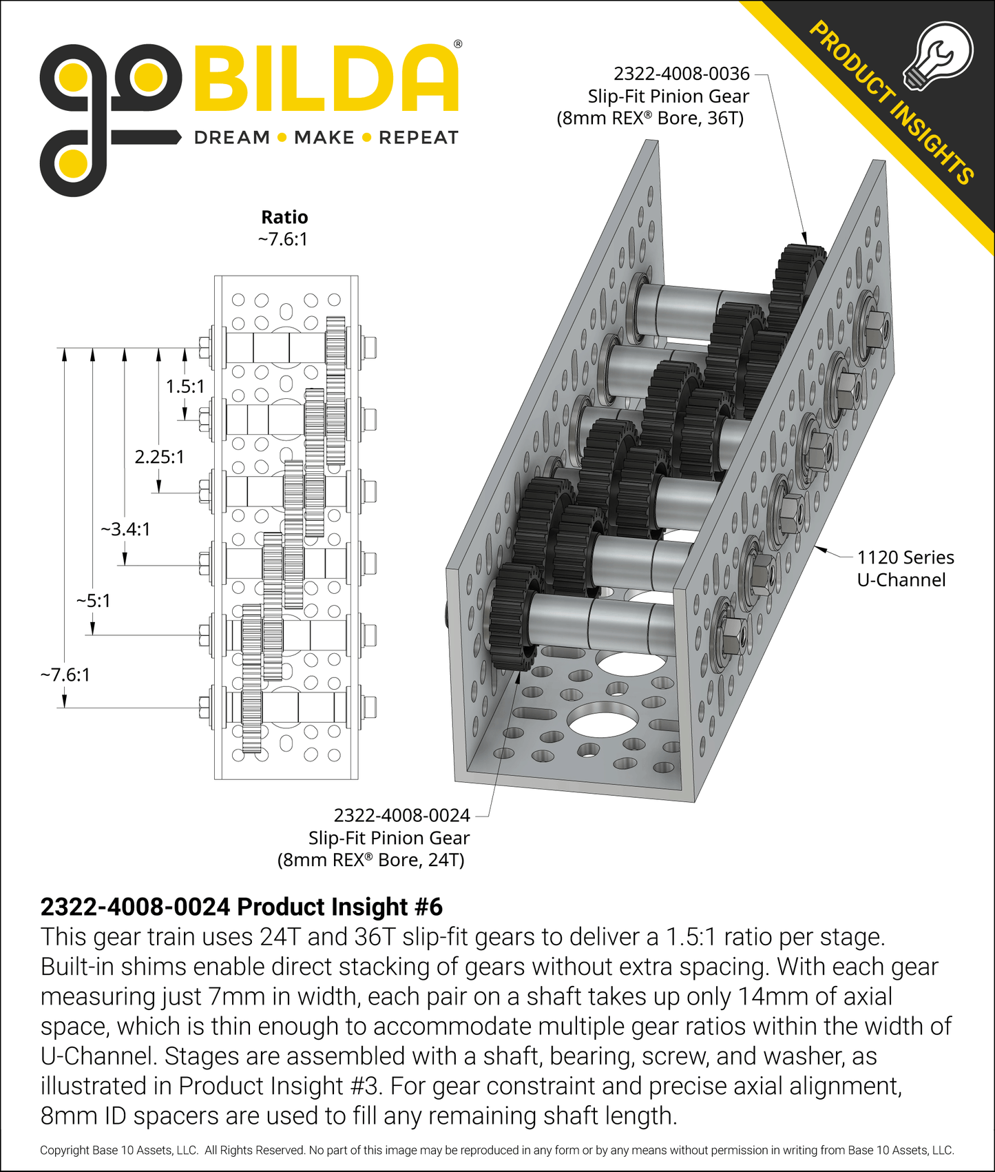 Slip-Fit Steel Pinion Gear (8mm REX® Bore, MOD 0.8, 24T)