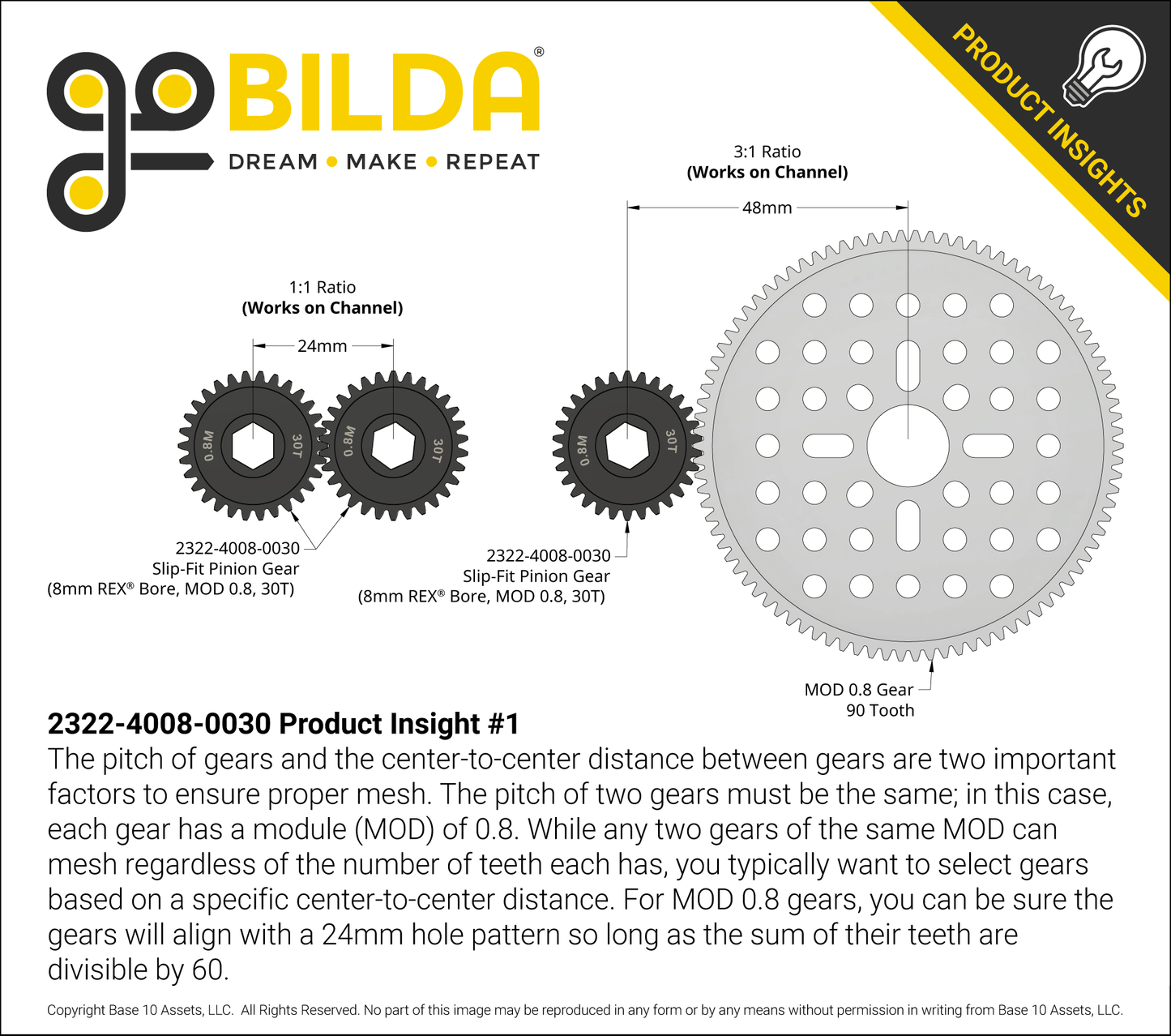 Slip-Fit Steel Pinion Gear (8mm REX® Bore, MOD 0.8, 30T)