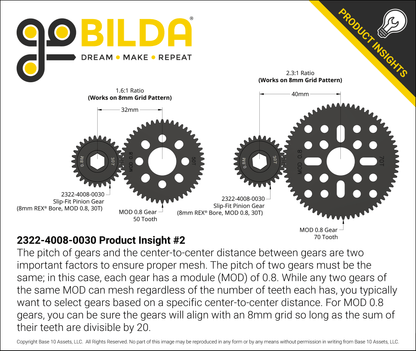Slip-Fit Steel Pinion Gear (8mm REX® Bore, MOD 0.8, 30T)