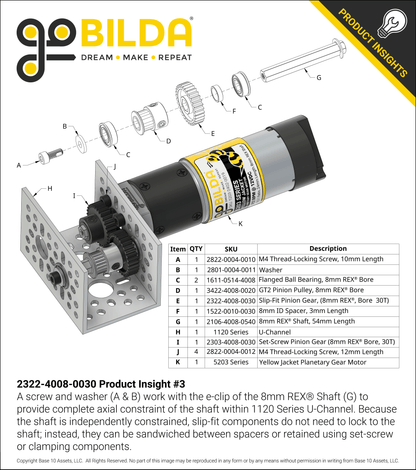 Slip-Fit Steel Pinion Gear (8mm REX® Bore, MOD 0.8, 30T)