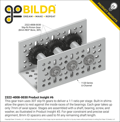 Slip-Fit Steel Pinion Gear (8mm REX® Bore, MOD 0.8, 30T)