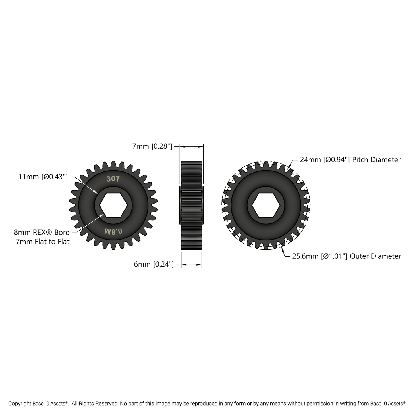 Slip-Fit Steel Pinion Gear (8mm REX® Bore, MOD 0.8, 30T)