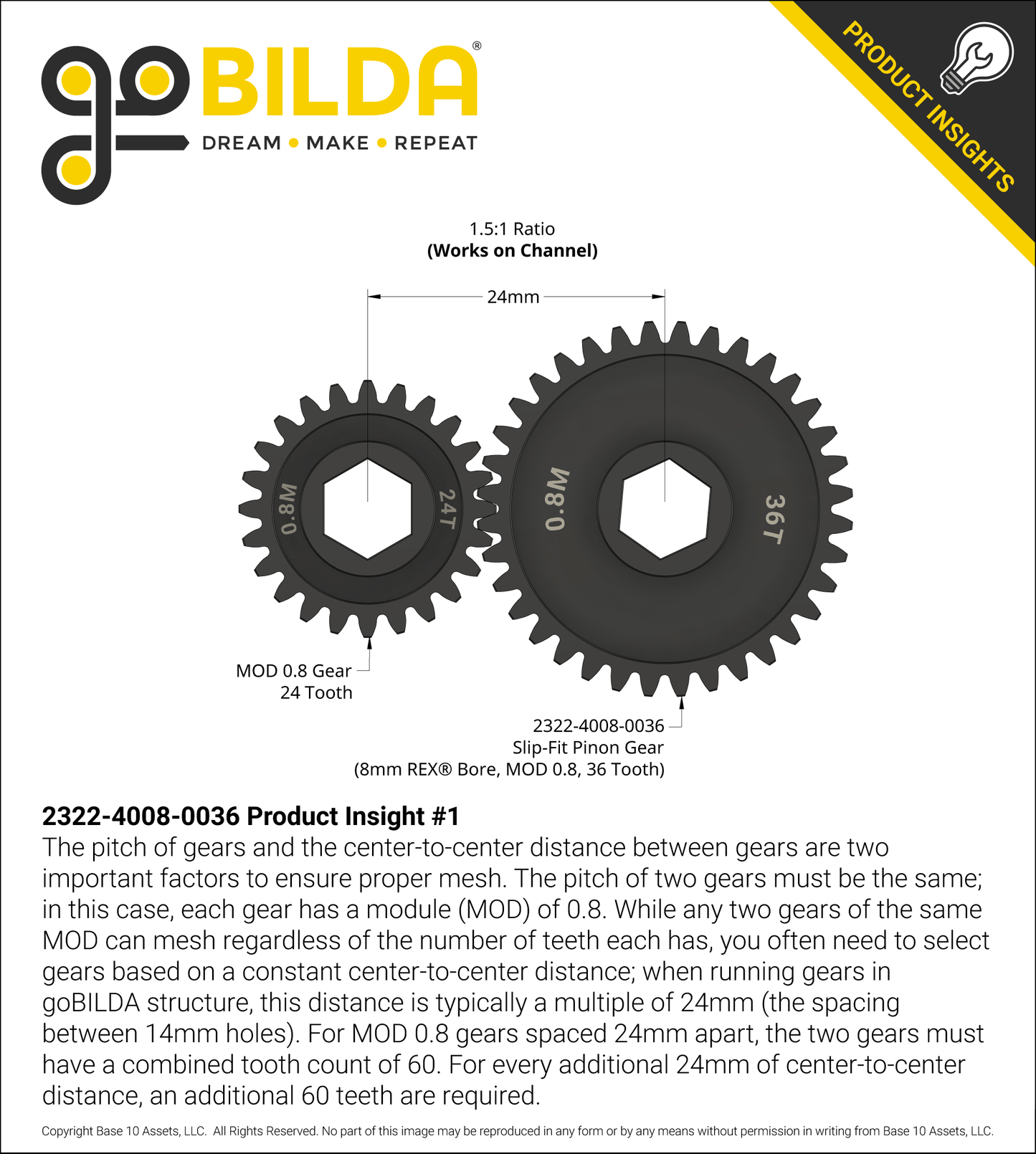 Slip-Fit Steel Pinion Gear (8mm REX® Bore, MOD 0.8, 36T)