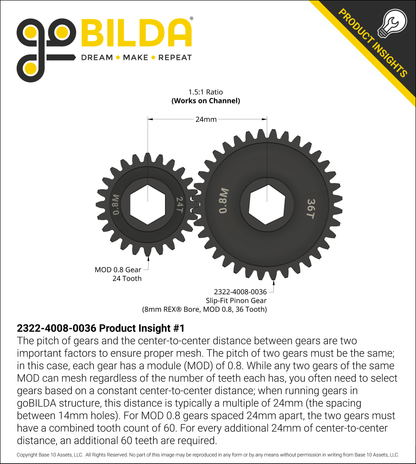 Slip-Fit Steel Pinion Gear (8mm REX® Bore, MOD 0.8, 36T)