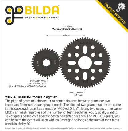 Slip-Fit Steel Pinion Gear (8mm REX® Bore, MOD 0.8, 36T)