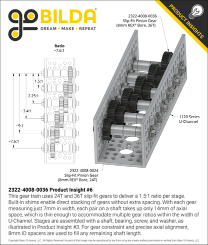 Slip-Fit Steel Pinion Gear (8mm REX® Bore, MOD 0.8, 36T)