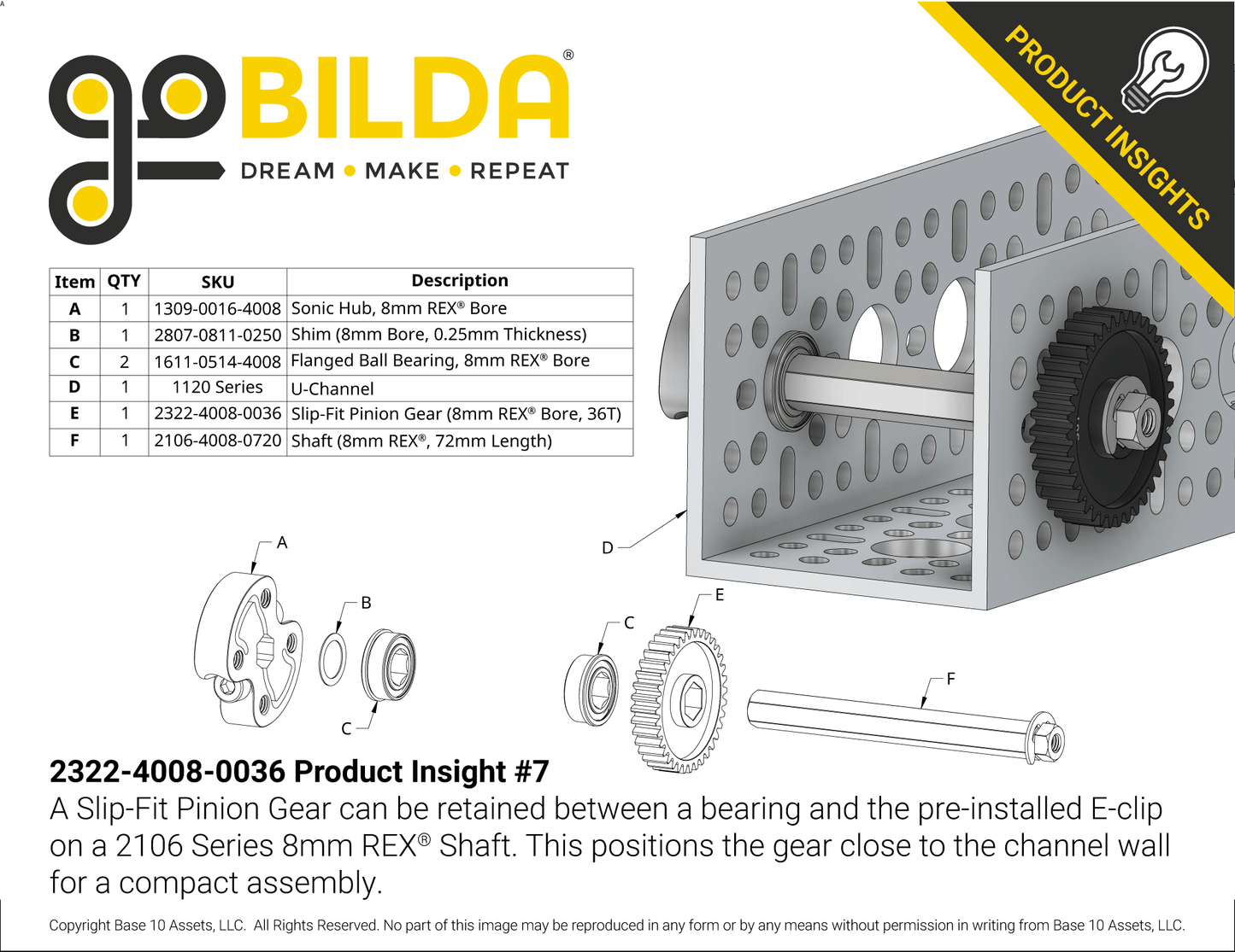 Slip-Fit Steel Pinion Gear (8mm REX® Bore, MOD 0.8, 36T)