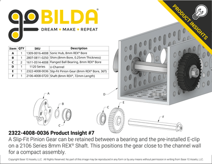 Slip-Fit Steel Pinion Gear (8mm REX® Bore, MOD 0.8, 36T)
