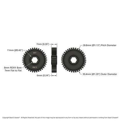 Slip-Fit Steel Pinion Gear (8mm REX® Bore, MOD 0.8, 36T)
