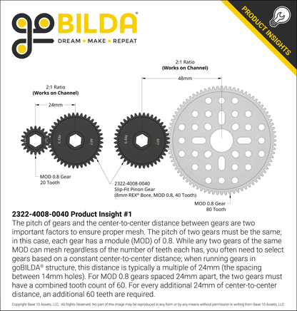 Slip-Fit Steel Pinion Gear (8mm REX® Bore, MOD 0.8, 40T)