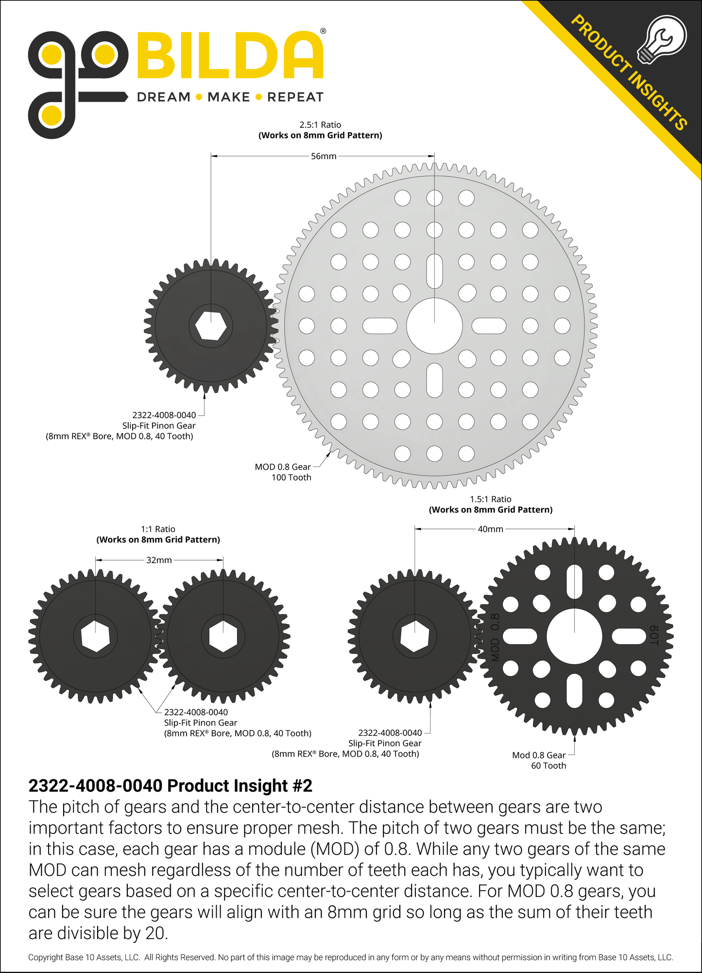 Slip-Fit Steel Pinion Gear (8mm REX® Bore, MOD 0.8, 40T)