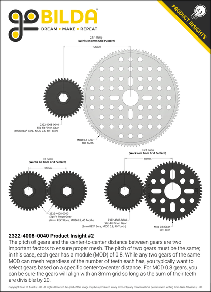 Slip-Fit Steel Pinion Gear (8mm REX® Bore, MOD 0.8, 40T)