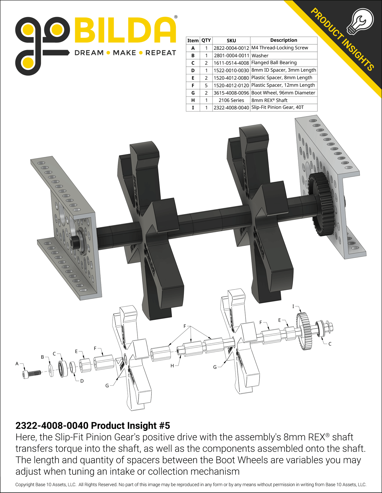 Slip-Fit Steel Pinion Gear (8mm REX® Bore, MOD 0.8, 40T)