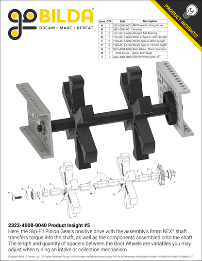 Slip-Fit Steel Pinion Gear (8mm REX® Bore, MOD 0.8, 40T)