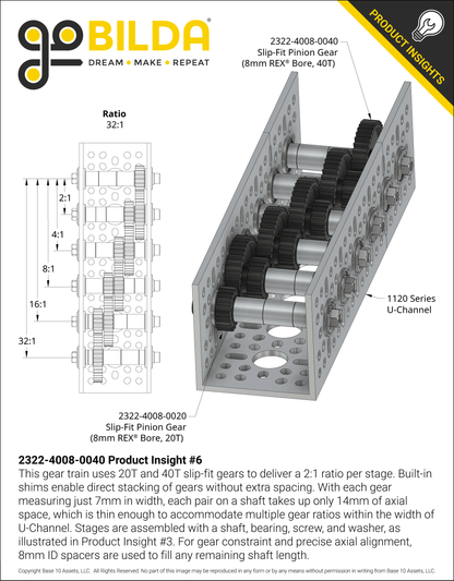Slip-Fit Steel Pinion Gear (8mm REX® Bore, MOD 0.8, 40T)