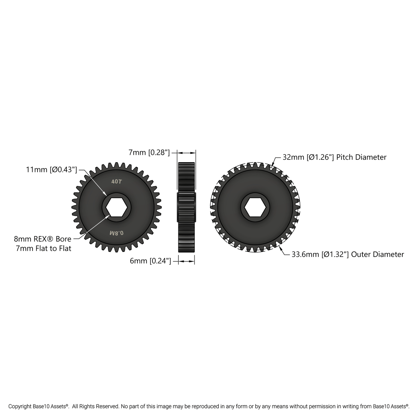 Slip-Fit Steel Pinion Gear (8mm REX® Bore, MOD 0.8, 40T)