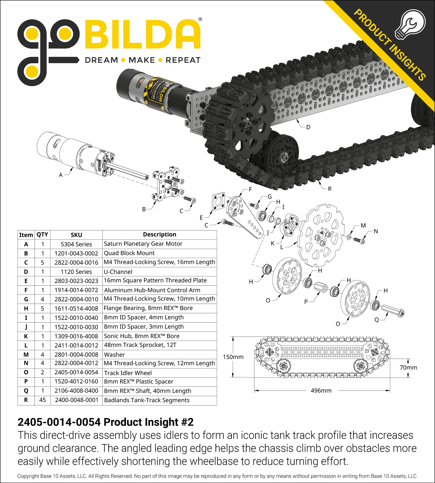 2405 Series Track Idler Wheel (14mm Bore, 54mm Diameter) - 2 Pack