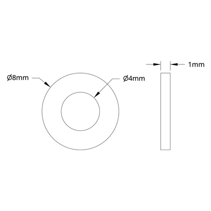 2801 Series Zinc Plated Steel Washer (4mm ID x 8mm OD) - 25 Pack