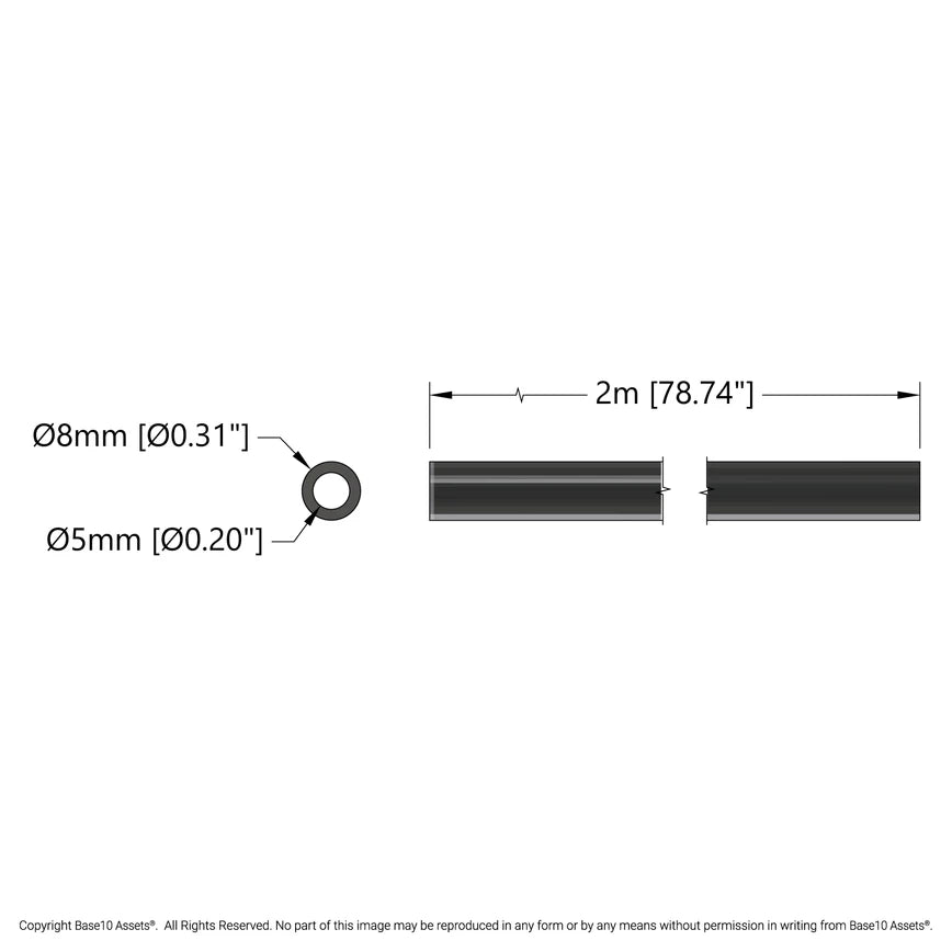 Silicone Rubber Tubing (5mm ID x 8mm OD, 50A Durometer, 2 meter Length)