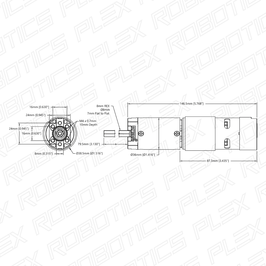 5304 Series Saturn Planetary Gear Motor (80mm Length 8mm REX™ Shaft, 3.3 - 5V Encoder)