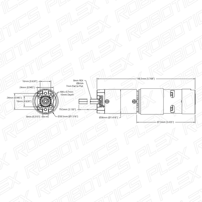 5304 Series Saturn Planetary Gear Motor (80mm Length 8mm REX™ Shaft, 3.3 - 5V Encoder)