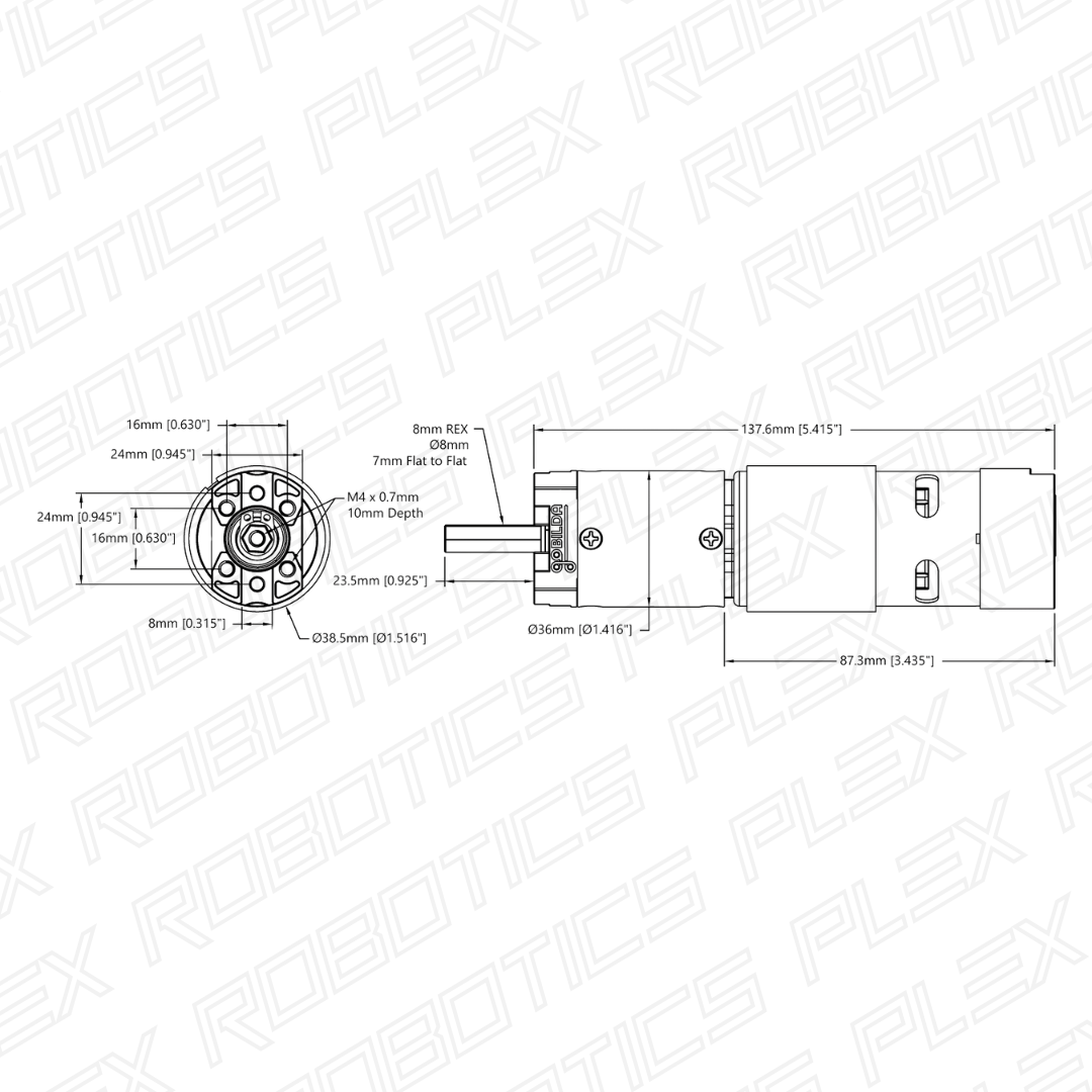 5303 Series Saturn Planetary Gear Motor (24mm Length 8mm REX™ Shaft, 3.3 - 5V Encoder)