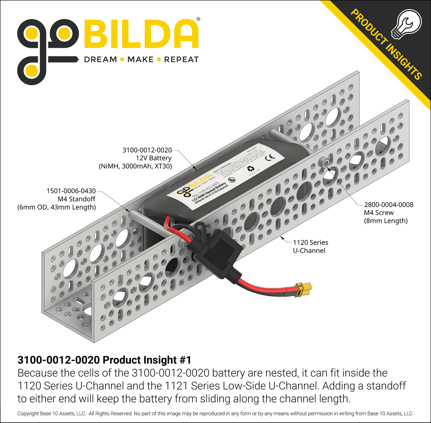 12V NiMH Nested Battery (3000mAh, MH-FC XT30 Connector)