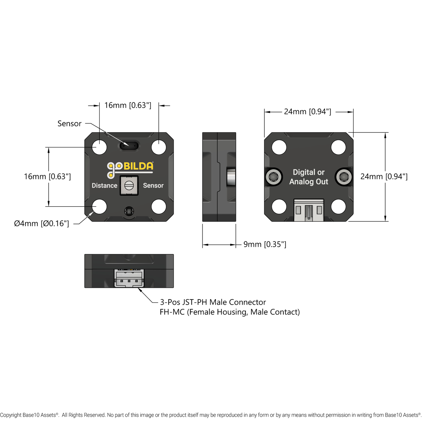 Laser Distance Sensor (1m Range, 3.3-5V, Digital or Analog Output)