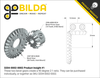 2:1 Ratio Bevel Gear Set (8mm REX™ Bore Pinion Gear)