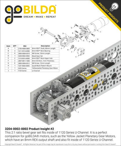 2:1 Ratio Bevel Gear Set (8mm REX™ Bore Pinion Gear)