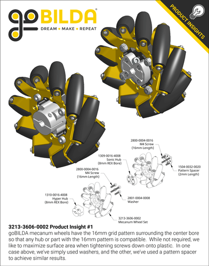 96mm Mecanum Wheel Set (70A Durometer Bearing Supported Rollers)