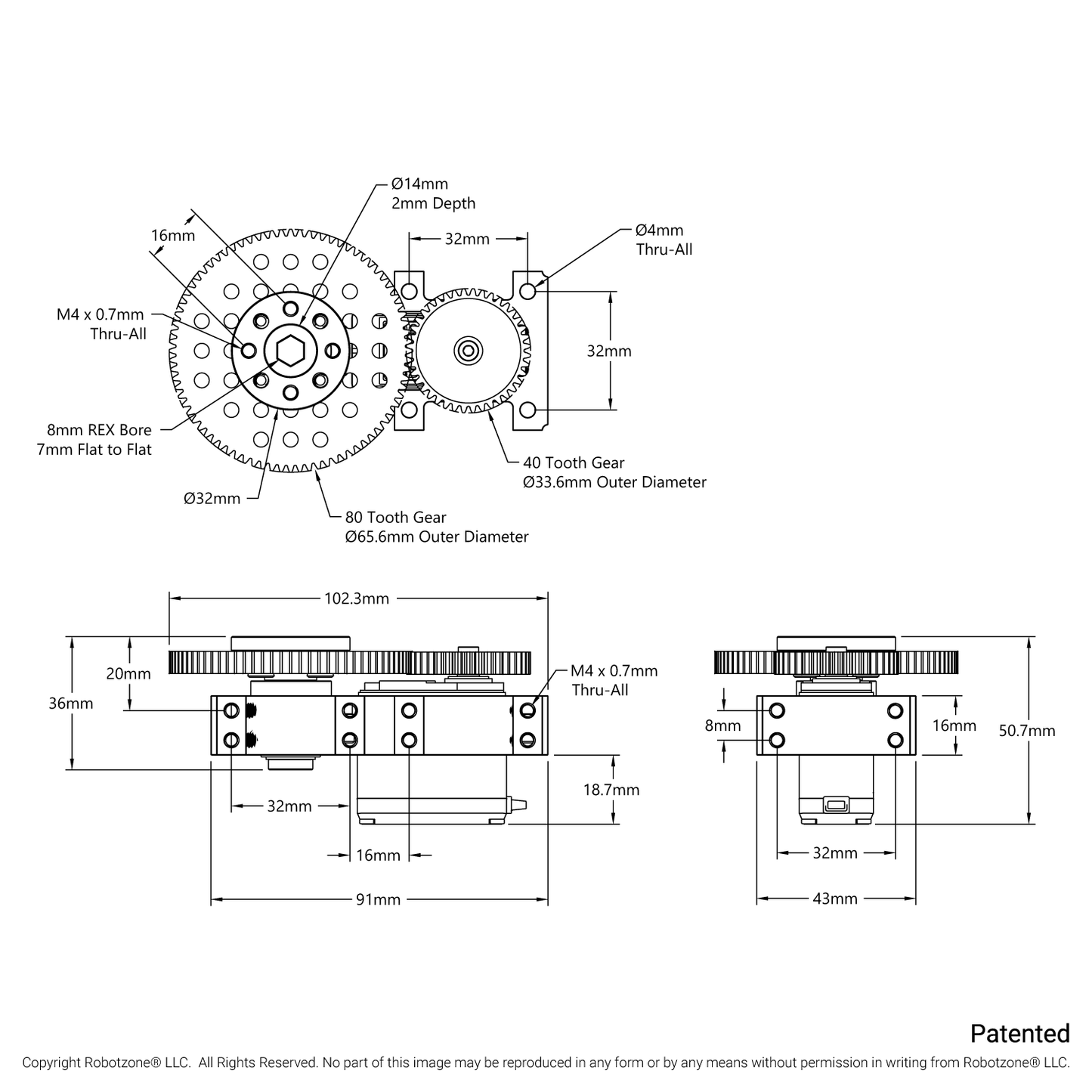 Stingray-2 Servo Gearbox (0.34 sec/60°, 30RPM, 700 oz-in Torque, 900° Rotation)
