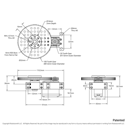 Stingray-5 Servo Gearbox (0.85 sec/60°, 12 RPM, 1750 oz-in Torque, 360° Rotation)