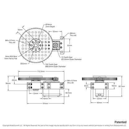 Stingray-7 Servo Gearbox (1.19 sec/60°, 8.6 RPM, 2450 oz-in Torque, 257° Rotation)