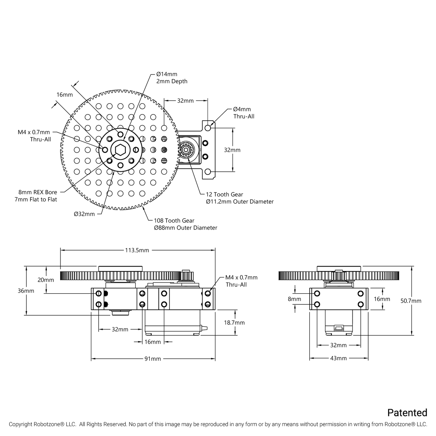 Stingray-9 Servo Gearbox (1.53 sec/60°, 6.7 RPM, 3150 oz-in Torque, 200° Rotation)