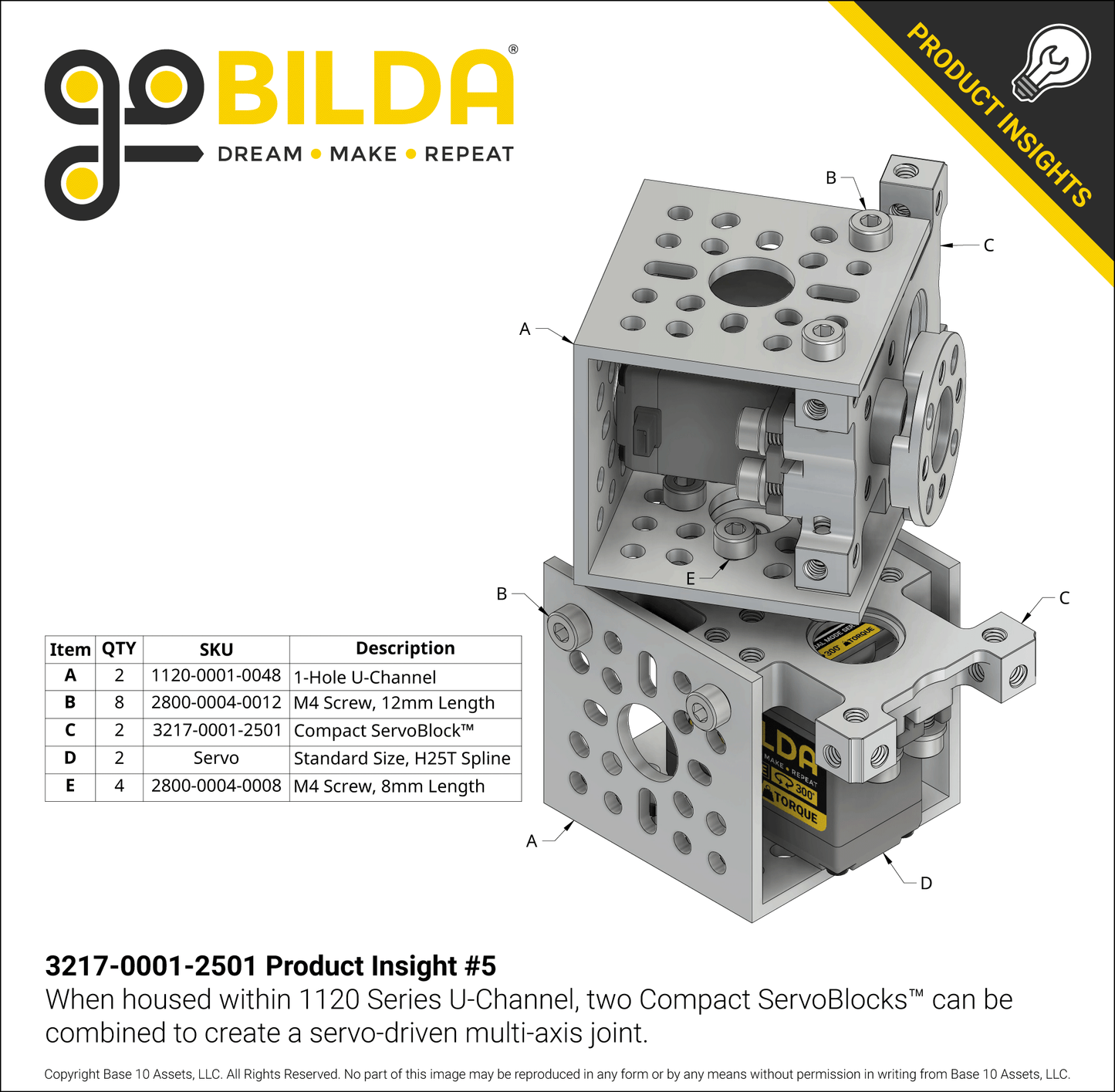 Compact ServoBlock® (43mm Width, For Standard Size H25T Spline Servo, Hub-Shaft)