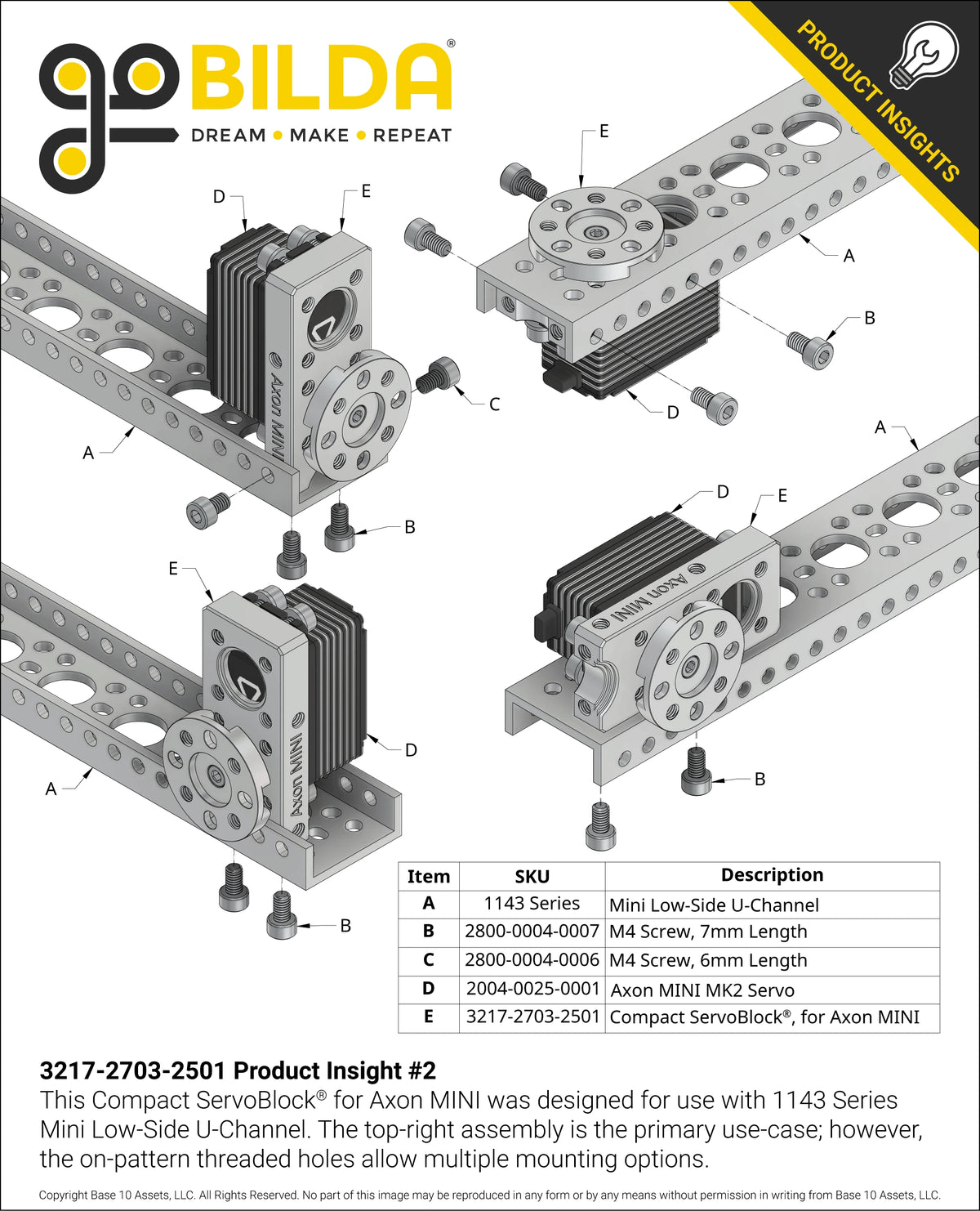 Compact ServoBlock® (27mm Width, For Axon MINI Servo, Hub-Shaft)