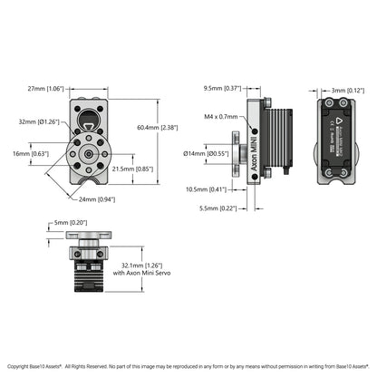 Compact ServoBlock® (27mm Width, For Axon MINI Servo, Hub-Shaft)