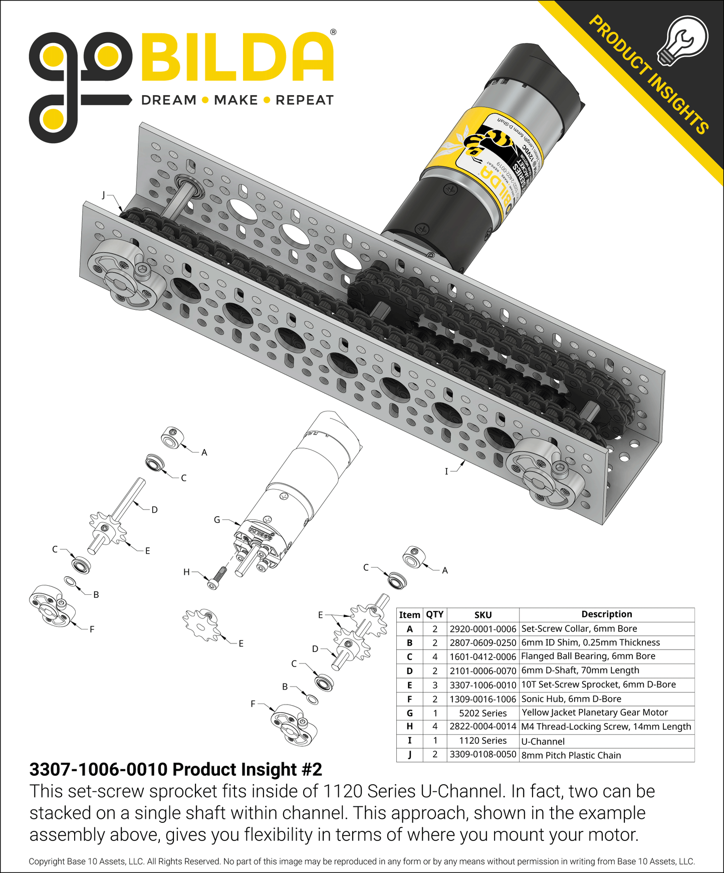 3307 Series 8mm Pitch Steel Set-Screw Sprocket (6mm D-Bore, 10 Tooth)