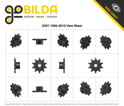 3307 Series 8mm Pitch Steel Set-Screw Sprocket (6mm D-Bore, 10 Tooth)