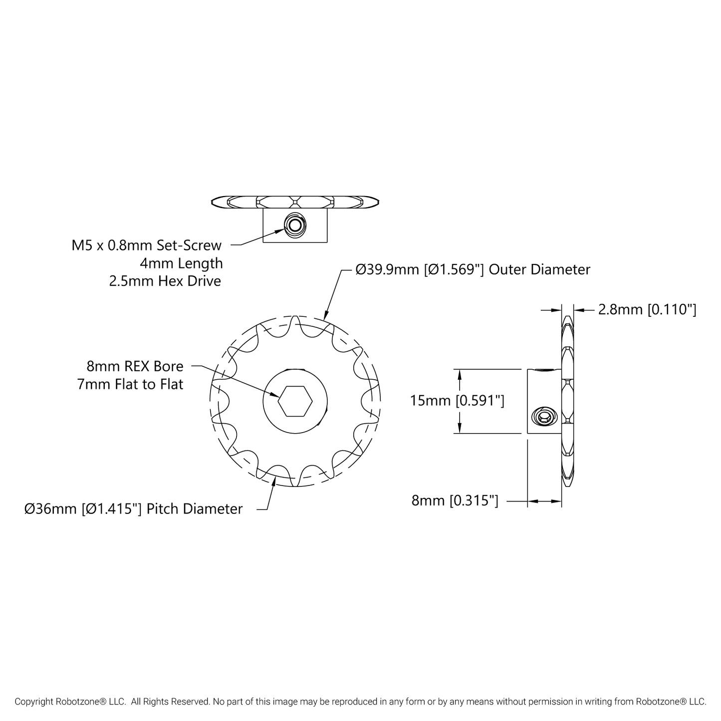 8mm Pitch Steel Clamping Sprocket (8mm REX™ Bore, 14 Tooth)